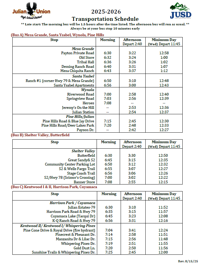 25-26 Bus Schedule